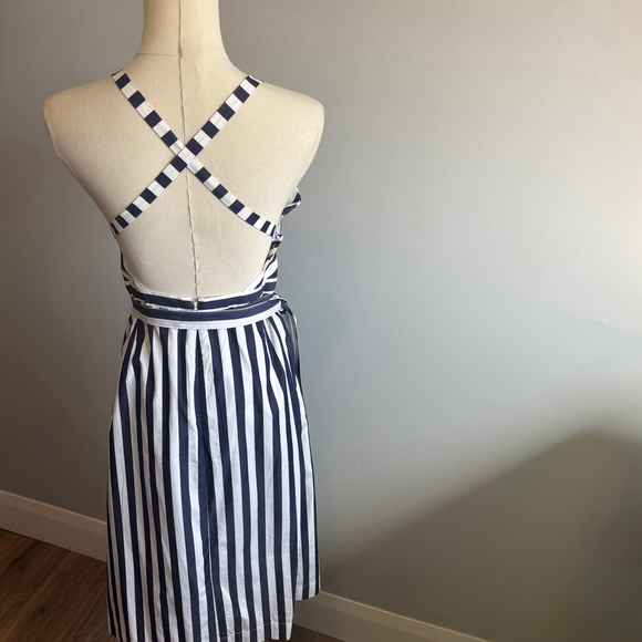 J. Crew Thomas Mason Women's Striped Apron Dress Navy & White SZ 14 - Picture 6 of 11